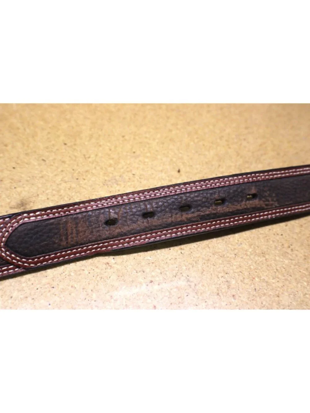 Ariat Mens 46 Two Tone Brown Genuine Leather Belt Double Stitching Silver Buckle
